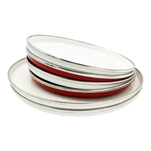 Mid-Century Ultra Mod White & Red Solid Metal Plates and Platters Serving Set - 6 Pieces
