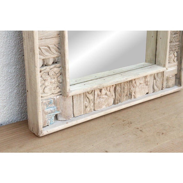 Carved Bleached Wood Tribal Mirror For Sale - Image 4 of 9