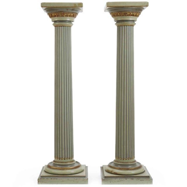 Wood 20th Century Italian Light Green and Gold Columns with Doric Style Carvings, 1950s, Set of 2 For Sale - Image 7 of 7