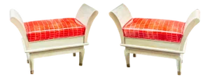 Art Deco Stools in Wood, Brass and Leather, Italy, 1930s, Set of 2