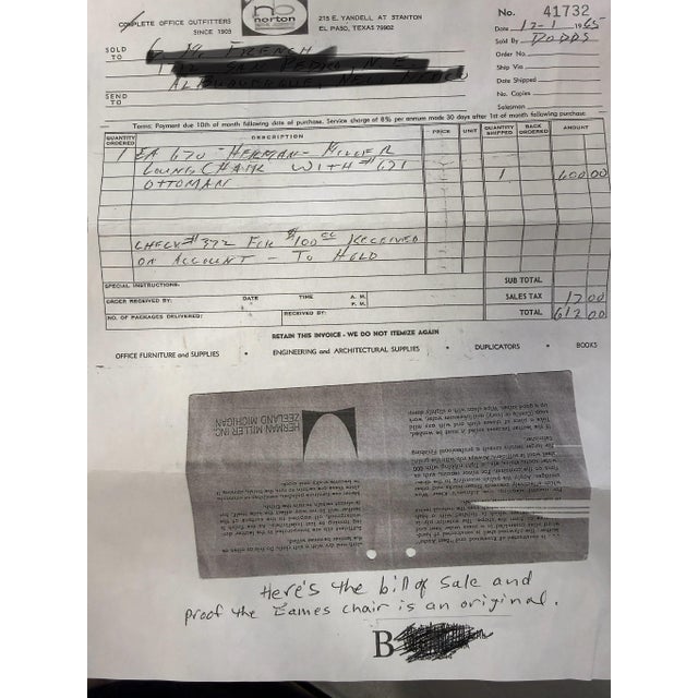 Rare 1964 Rosewood Herman Miller Eames Lounge chair & Ottoman w/Original Receipt For Sale - Image 12 of 18