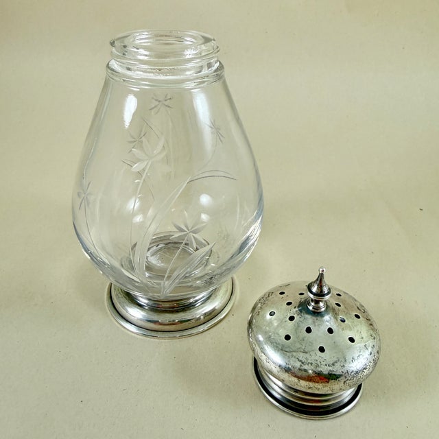 Silver Art Deco Era Whiting & Company Sterling Silver & Etched Glass Sugar Castor For Sale - Image 8 of 12