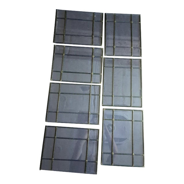 Set of 7 Vintage Faux-Leaded Clear Glass Architectural Panels For Sale