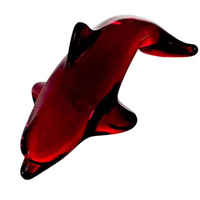Daum Daum France Handcrafted Red Crystal Dolphin Figurine – Exquisite French Art Glass For Sale - Image 4 of 5