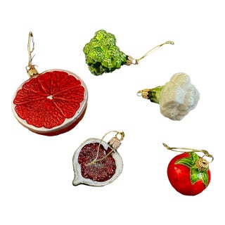 Vintage Fruits and Vegetables Glass Christmas Ornaments Set of 5 For Sale