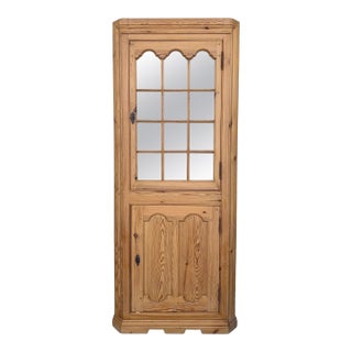 20th Century Spanish Country Corner Pine Vitrine with Glass Paneled Door For Sale