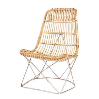 Palecek Retro Rattan and Chrome Side Chair For Sale