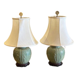Vintage Chinese Celadon Lamps - Pair For Sale