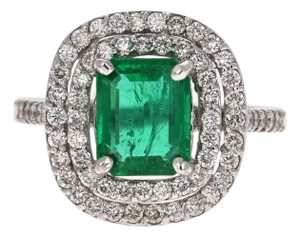 Gia Certified 2.86 Carat Emerald Diamond 14 Karat White Gold Engagement Ring, Size 7