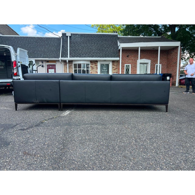 Rh Italia Track Arm Black Leather Chaise Sectional With Metal Base For Sale - Image 10 of 10