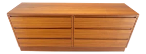 Danish Mid Century Modern Teak 6 Drawers Dresser Credenza Recessed Pulls