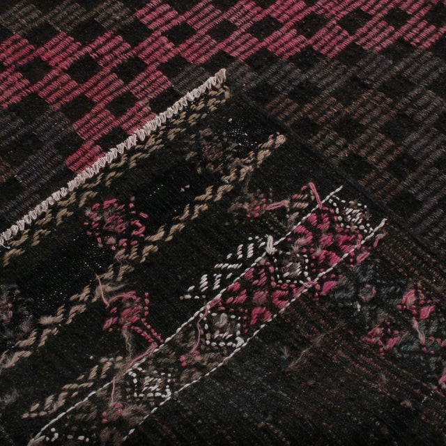 1950s Vintage Midcentury Geometric Pink Purple and Brown Wool Kilim Rug by Rug & Kilim For Sale - Image 5 of 5