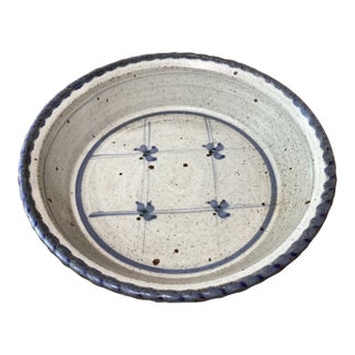 Vintage Art Pottery Hand Thrown Blue & White Glaze Bowl Stamped and Signed For Sale