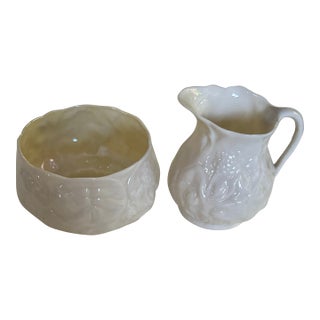 1940s Belleek Creamer and Sugar Set For Sale