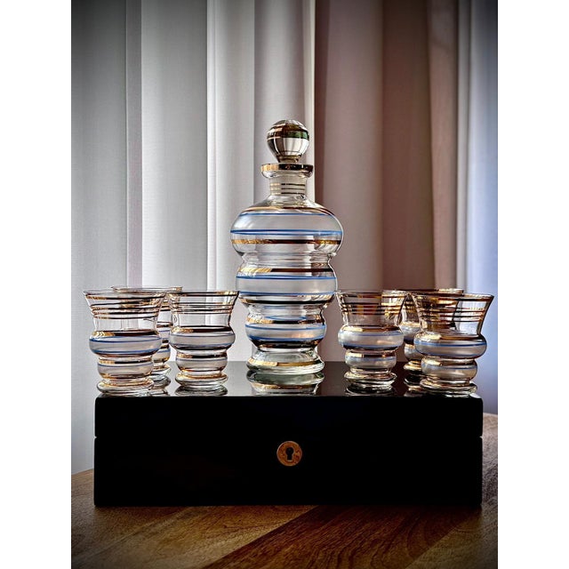 Glass Frosted and Gilt Glass Decanter Set, 1960s, Set of 7 For Sale - Image 7 of 18