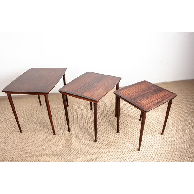 Danish Nesting Tables in Rosewood from Mobelintersia, 1960, Set of 3 For Sale - Image 17 of 18