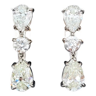 3.20 Ct Diamond Dangle Earrings, A Pair For Sale