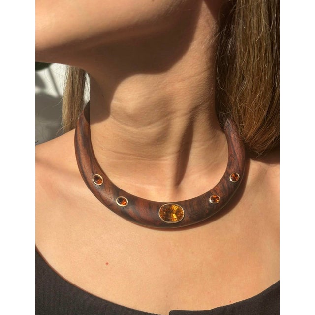 Wood Collar Necklace Wood, Madeira Citrines and 14k Gold This is a stunning, one-of-a-kind wood collar necklace. The...