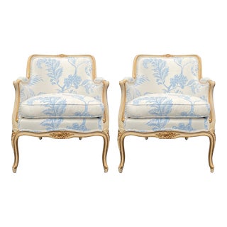19th Century Louis XV Style Schumacher Chinoiserie Upholstered Bergères- a Pair For Sale