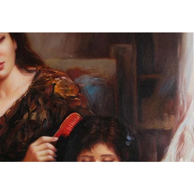 Figurative 19th C. Oil Painting of Family Woman Mother and Child For Sale - Image 3 of 10