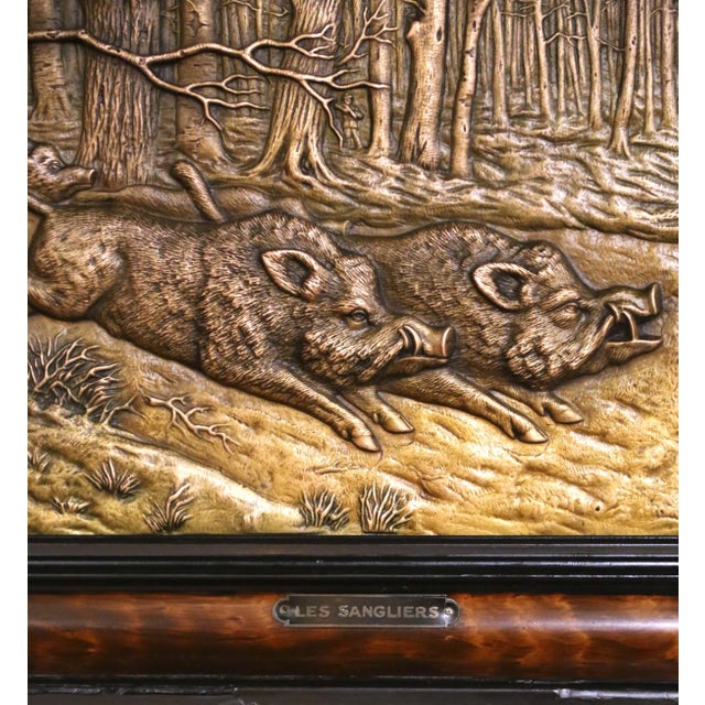 Pair 19th Century French Black Forest Style Repoussé Brass Hunting Wall Panels For Sale - Image 4 of 11