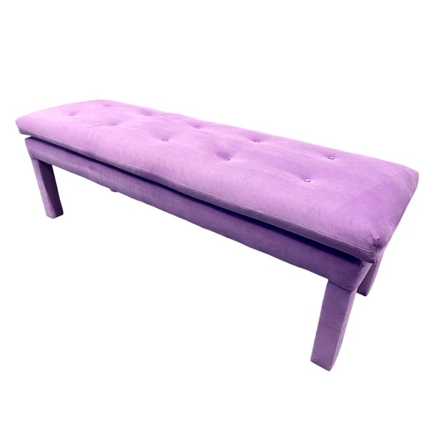 1980s Vintage Purple Upholstered Parsons Bench For Sale - Image 10 of 12