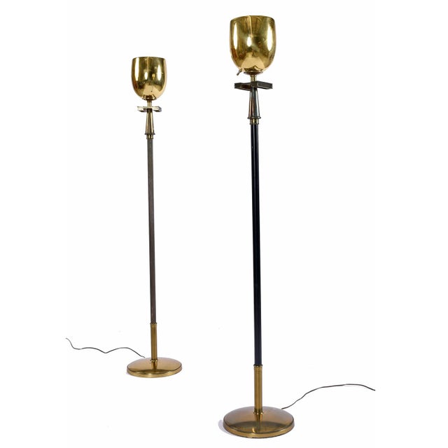 Pair of Art Deco Regency Greek Key Brass Chalice Stiffel Torchiere Floor Lamps Set For Sale - Image 10 of 13