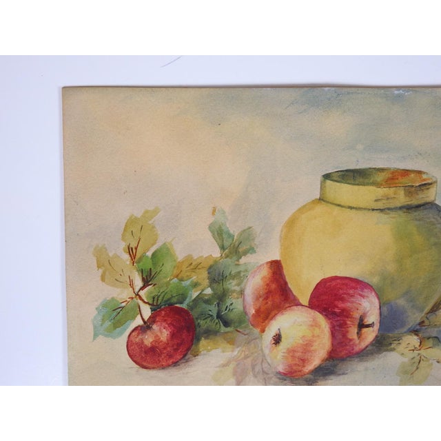 Early 20th Century Still Life With Apples Watercolor Painting For Sale - Image 4 of 8