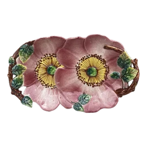 French Majolica Wild Rose Platter Circa 1900