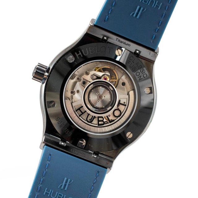 Hublot Classic Fusion 45mm 511.cm.7170.rx Titanium Blue Dial Black Ceramic Watch For Sale - Image 9 of 11