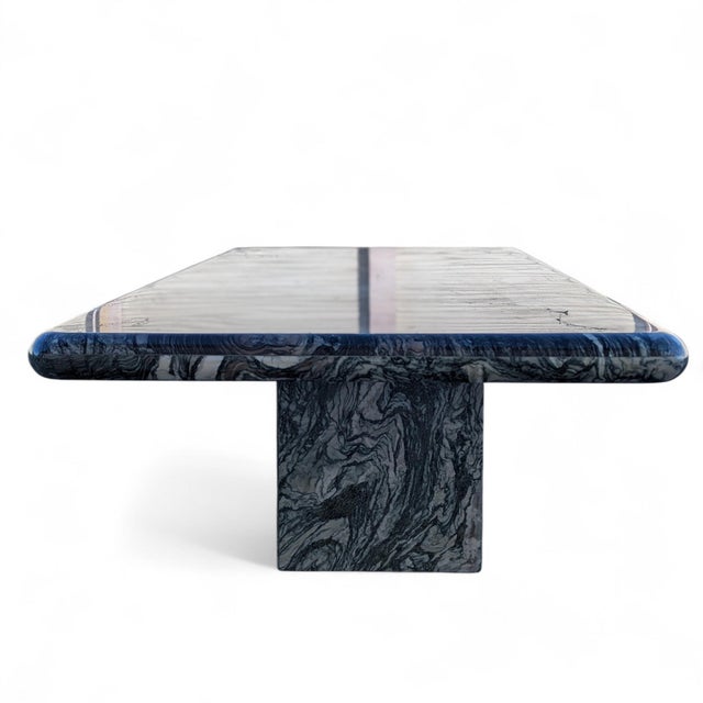 Late 20th Century Postmodern Green Marble Coffee Table With Plinth Base For Sale - Image 12 of 15