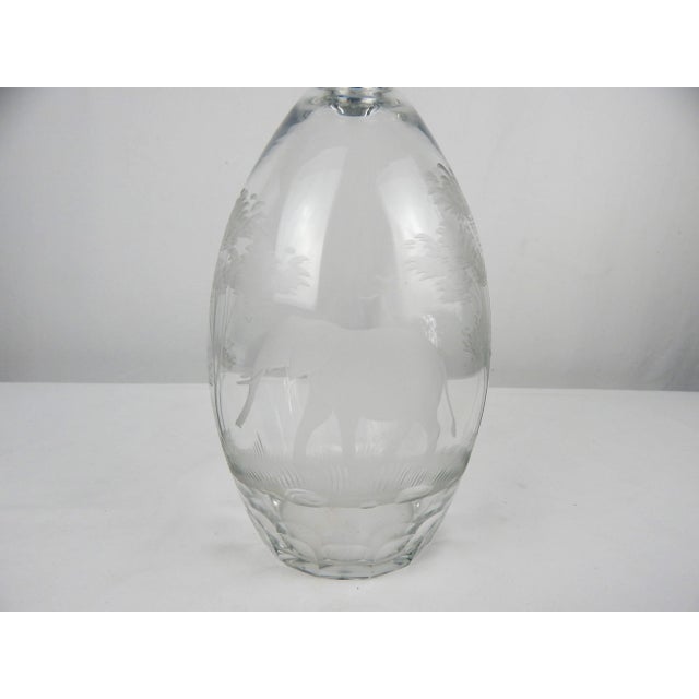 Vintage Queen Lace Kenyan Wildlife Crystal Decanter featuring an etched Elephant amongst Acacia Trees, grasses and flying...