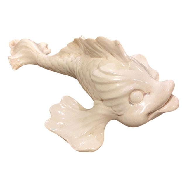 Mid-Century Modern Freeman McFarlin White Pottery Fish Koi Wall Art Large 19" Mid-Century Modern Decor Rare For Sale - Image 3 of 14