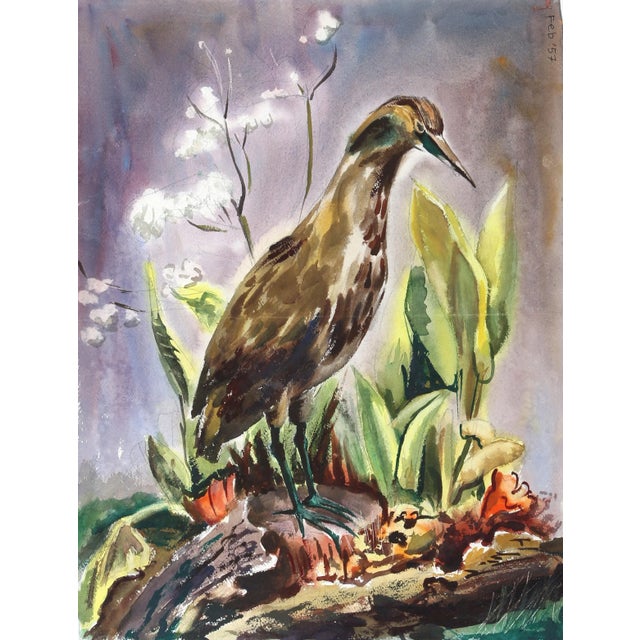 Figurative 1950s "Bird P6.17" Watercolor Painting by Eve Nethercott For Sale - Image 3 of 3