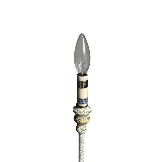 Shabby Chic Vintage Crackle Finish Candlestick Accent Lamp With Matching Shade For Sale - Image 3 of 5