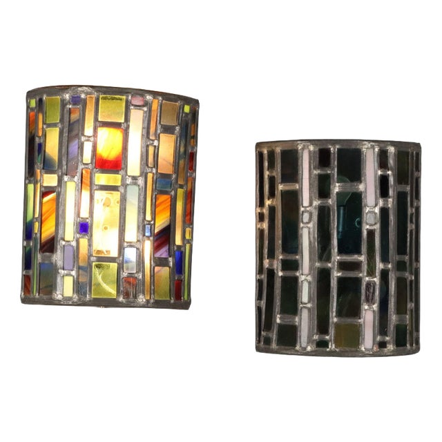 Wall Lamps with Stained Glass, Set of 2 For Sale