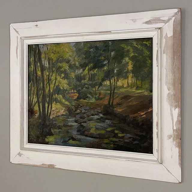 Impressionist Oil Painting on Canvas in Rustic Distressed Painted Frame by Joseph Lagasse (1878-1962) For Sale - Image 4 of 13