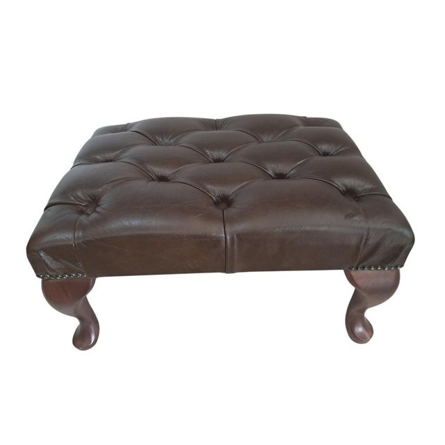 Vintage Brown Buttoned Leather Chesterfield Ottoman, 1980s For Sale - Image 12 of 12