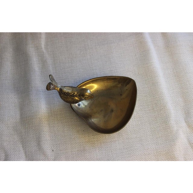 Mid-Century Modern Vintage Brass Heart Shaped Trinket Tray / Catchall With Sparrow Bird For Sale - Image 3 of 6