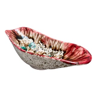 Vintage Italian Mid-Century Modern Abstract Glazed Ceramic Art Pottery Dish Catchall For Sale