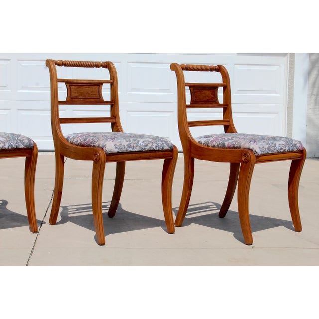Set of 4 Vintage Federal Style Walnut Dining Chairs With Equestrian Hunt Scene Upholstery For Sale - Image 9 of 18