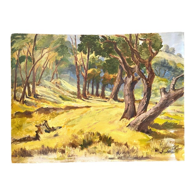 Mid 20th Century "Edge of the Woods" Landscape Oil Painting by R. Gwynn For Sale
