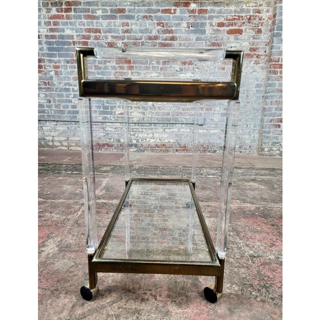 Metal Vintage Mid Century Brass & Lucite Bar Cart For Sale - Image 7 of 12