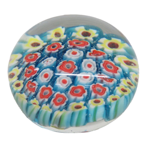 Small Round Art Glass Paper Weight Italian Murano Style Millefiori Flowers 5131b