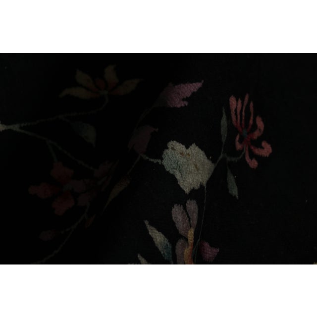 Textile Vintage Chinese Art Deco Rug in Red and Black With Floral Patterns - Rug & Kilim For Sale - Image 7 of 9