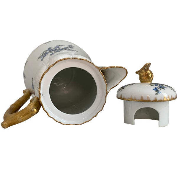 Antique R. Delinières & Cie Limoges Gilt Porcelain Chocolate Pot With Shell Finial For Sale - Image 9 of 17