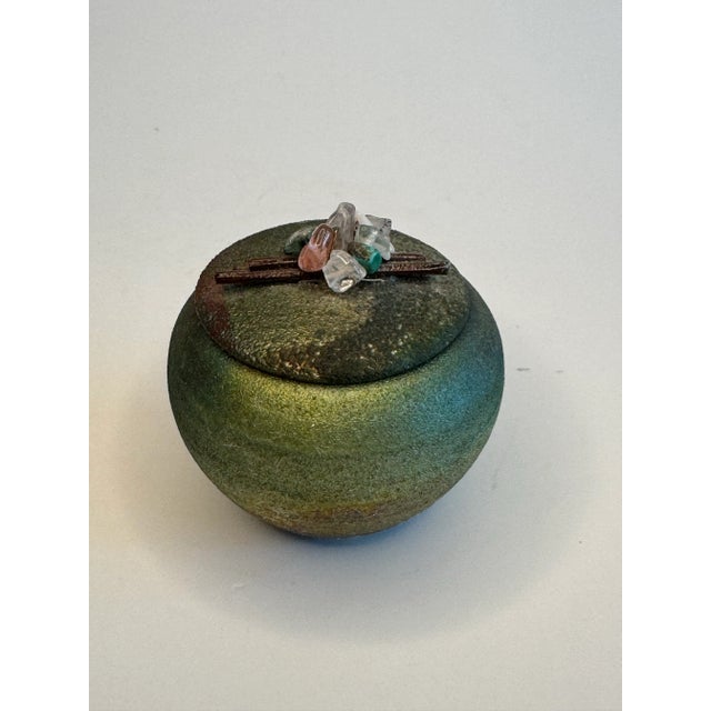 Modern Asian Raku & Polished Stone Small Lidded Jar For Sale - Image 4 of 11