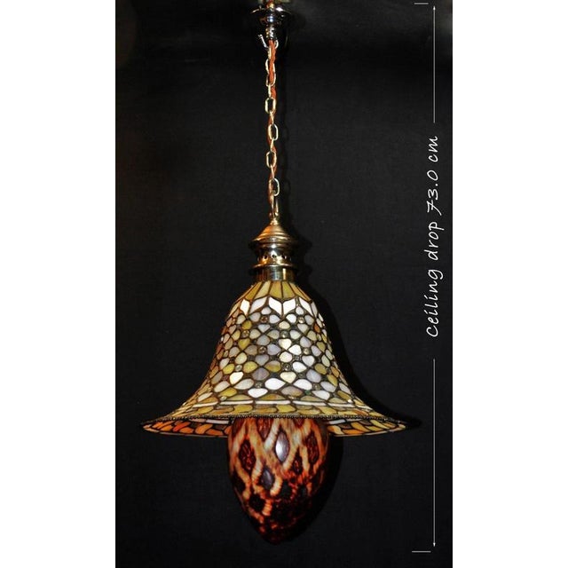 Art Deco Tiffany Style Stained Glass Acorn Pendant Light, 1940s For Sale - Image 15 of 18