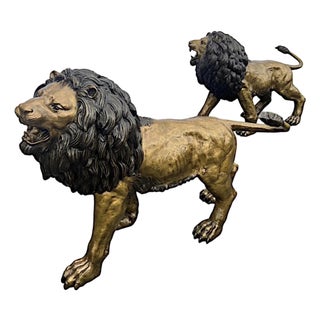 Pair of Monumental Bronze Lions For Sale