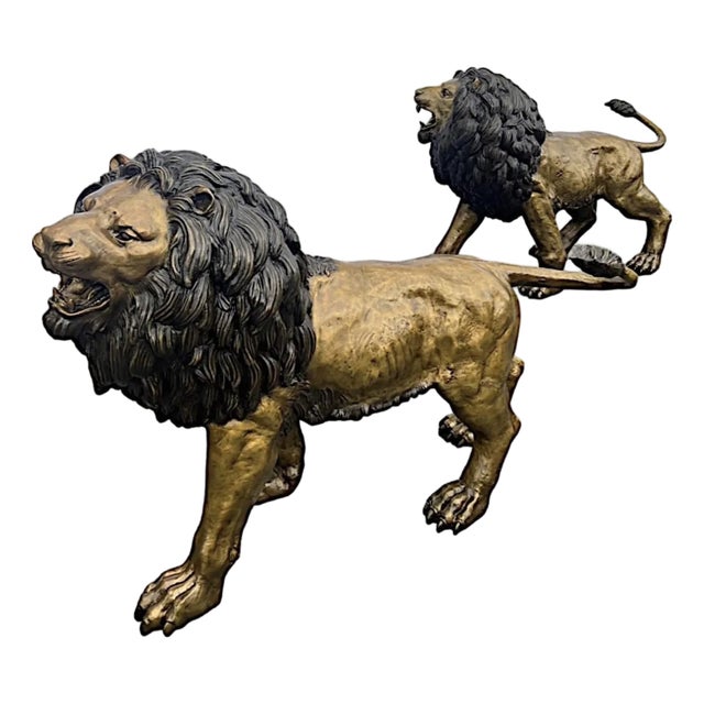 Pair of Monumental Bronze Lions For Sale
